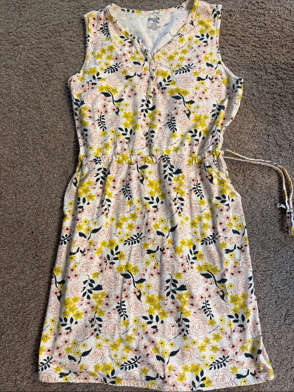 Duluth Trading Co Floral Tank Dress in Yellow, Pink & Black